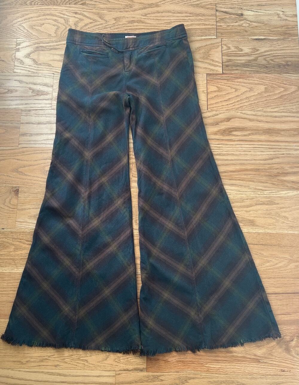 Vintage Free People Low Rise Flare Leg Plaid Pants